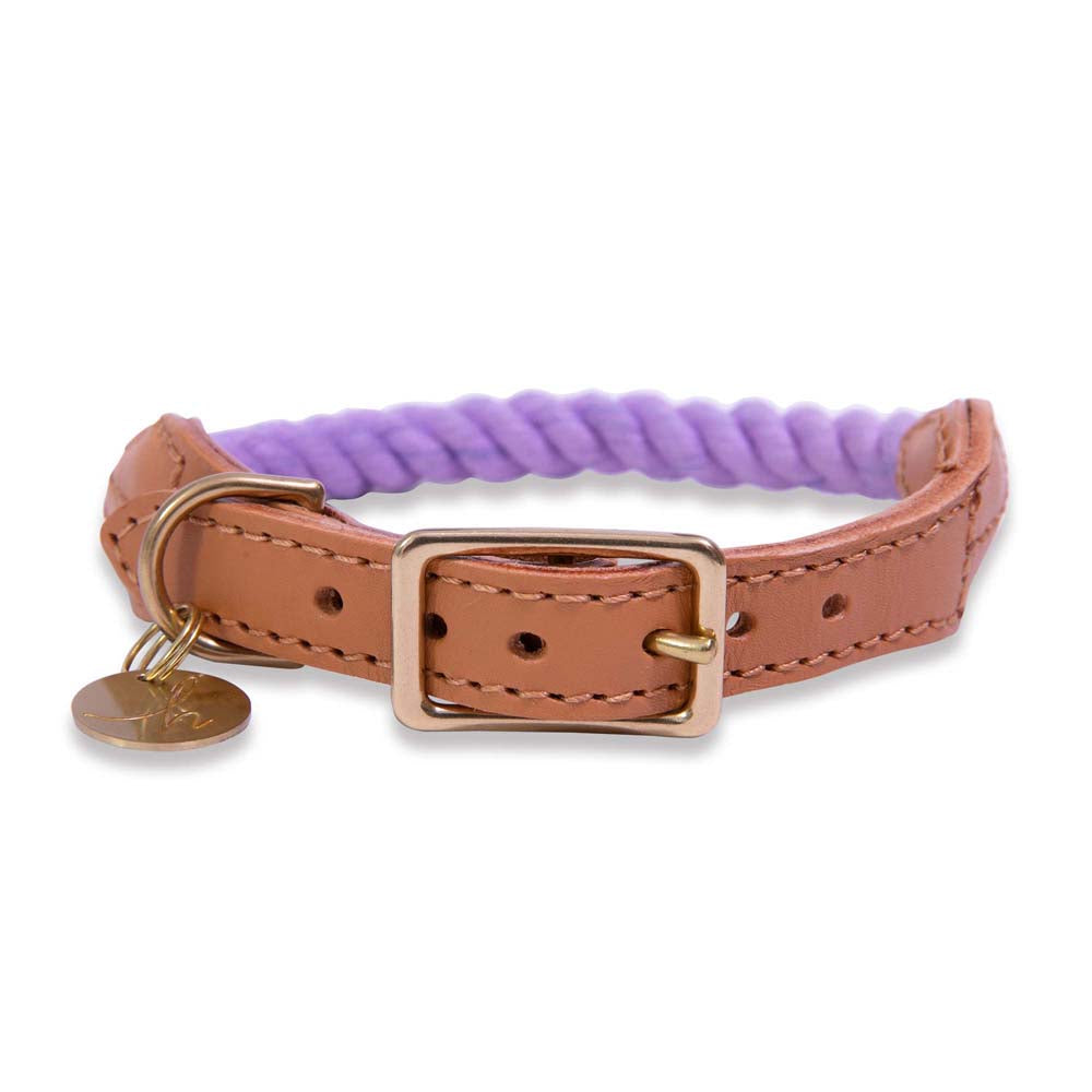 Periwinkle Rope & Leather Dog Collar