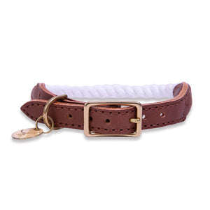 White Rope & Leather Dog Collar