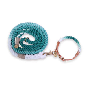 Teal Ombre Rope & Leather Dog Collar