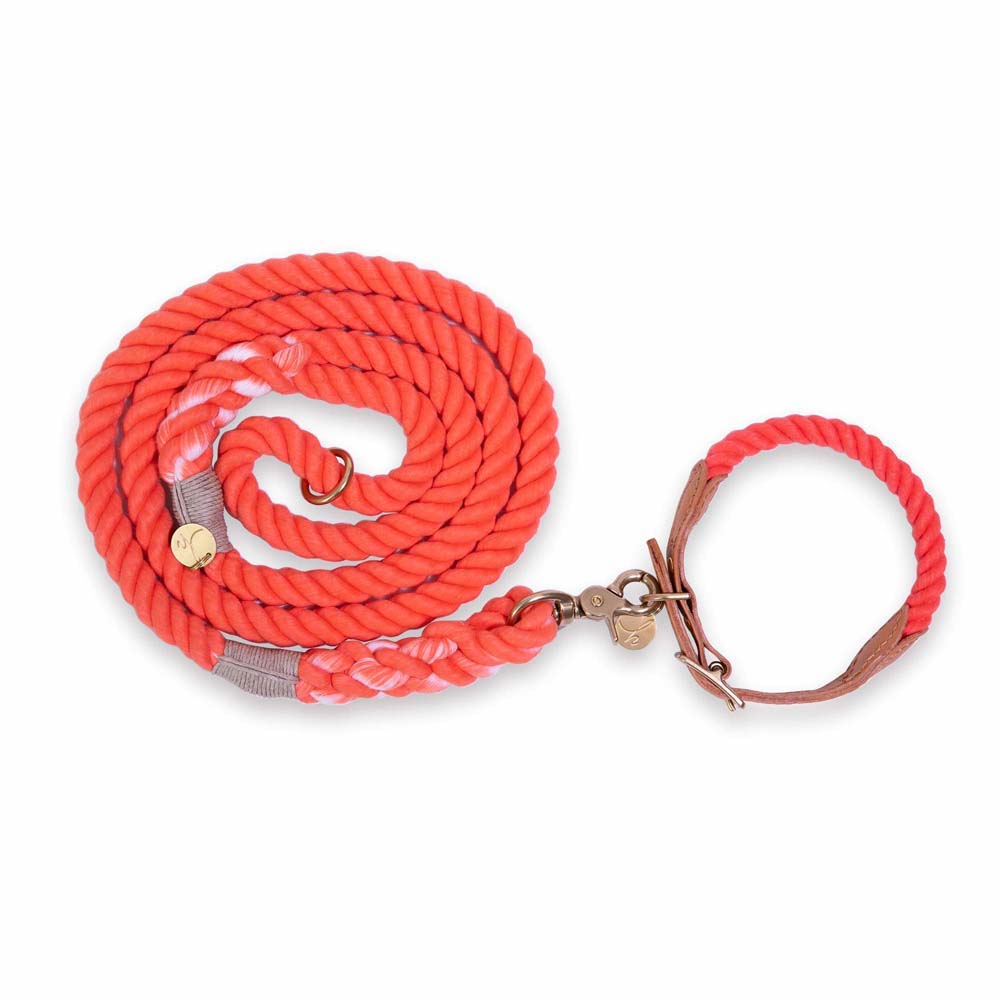 étnico Zapatos terrorista Coral Rope Dog Collar and Leash Bundle | Howell - Howell Pet Originals