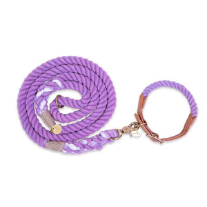Periwinkle Rope and Leather Dog Collar & Leash Bundle