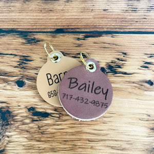 Tan Luxury Leather Dog ID Tag (HIDDEN)